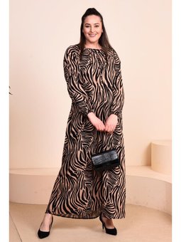 Kadin Anne Buyuk Beden Cicekli Tesettur Giyim Taba Elbise