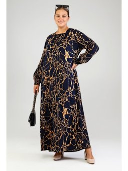 Kadin Buyuk Beden Viskon Lacivert Elbise