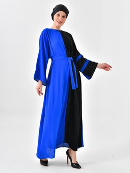 Gece Mavisi Garnili Kuşaklı Ferace