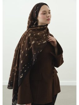 Fawn Desenli Pamuk Viskon Kahverengi Şal