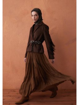 Florıan Desen Pamuk İpek Koyu Haki Eşarp