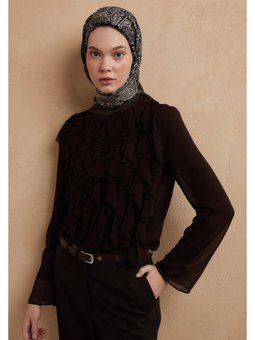 Helene Desen Pamuk İpek Acı Kahve Eşarp