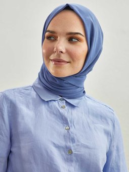 İnce Pamuk Vual Kot Mavi Şal