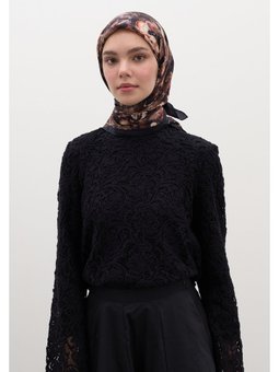 Madeleıne Desen Pamuklu Viskon Siyah Eşarp