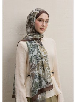 Meva Desen İpek Krep Şal Kahve
