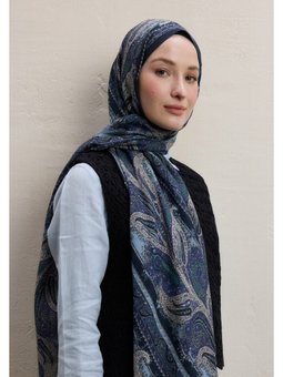 Paısley Elegance Desen Lacivert Şal
