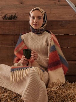 Roslyn Desen Pamuk İpek Eşarp Toprak