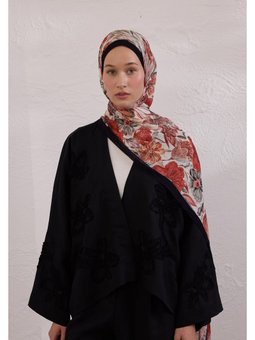 Vıntage Garden Desen Rami Siyah Şal