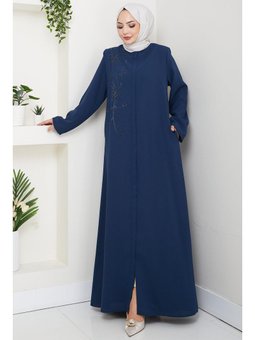 Çiçek Detay Taşlı Petrol Ferace