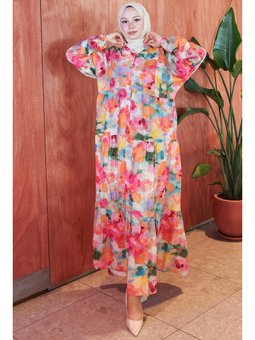 Ebru Desen Modal Pembe Elbise