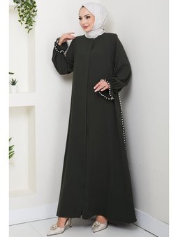 İnci Detaylı Haki Ferace