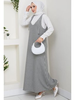 Kaz Ayağı Desen Jile Haki Elbise