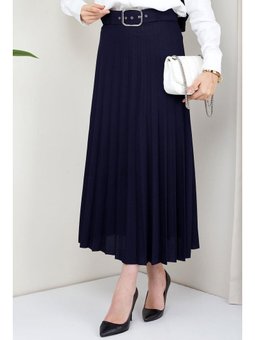 Kemerli Piliseli Lacivert Etek