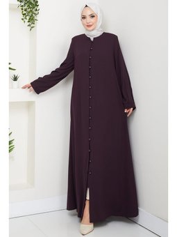 Kolu Pensli Düğmeli Mürdüm Ferace