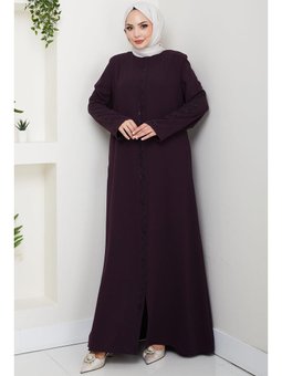 Zikzak Taşlı Mürdüm Ferace