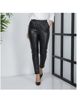 Beli Lastikli Cepli Siyah Deri Pantolon