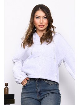 Açık Gri Sağ Kol Fermuarlı Cepli Üç İplik Sweat Hırka