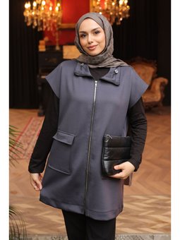 Antrasit Yakası Ve Beli Stoper Lastikli Cepli Scuba Yelek