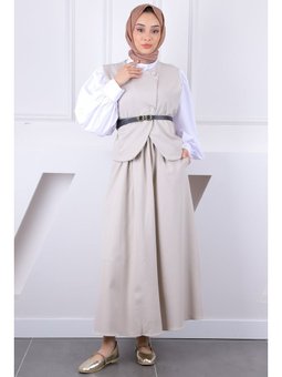 Bej Kemerli Yelek Etekli Takım