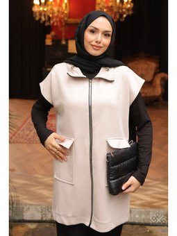 Bej Yakası Ve Beli Stoper Lastikli Cepli Scuba Yelek