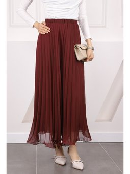 Bordo Bel Lastikli Piliseli Şifon Etek