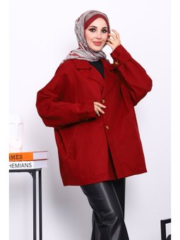 Bordo Düğmeli Oversize Kanvas Ceket