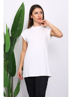 Ekru Dik Yaka Sıfır Kol İçlik