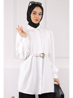 Ekru Kemerli Modal Tunik