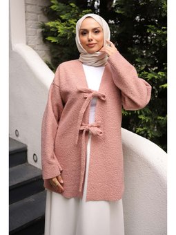 Gül Kurusu Önü Bağlamalı Buklet Kimono Ceket