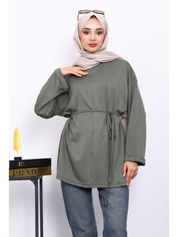 Haki Yanları Yırtmaçlı Bel İpli Tunik