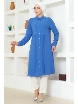 İndigo Büyük Beden Piliseli Ayrobin Tunik