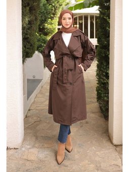 Kahverengi Kruvaze Yaka Astarlı Trençkot