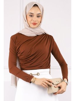 Kahverengi Önü Drapeli Sandy Bluz