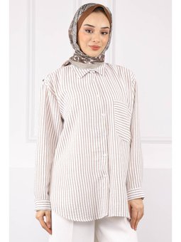 Kahverengi Tek Cepli Çizgili Gömlek