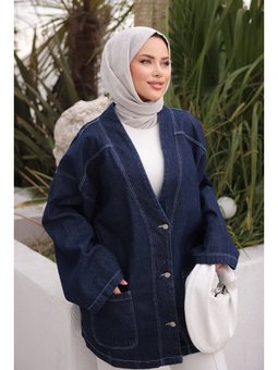 Koyu Mavi Cepli Kot Ceket