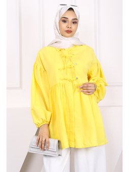 Koyu Sarı Kol Lastikli Ön Düğmeli Tunik