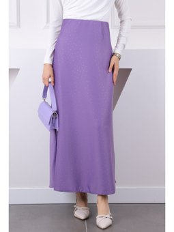 Lila Bel Lastikli Taşlı Saten Etek