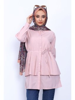 Pudra Yan Bağlamalı Poplin Tunik