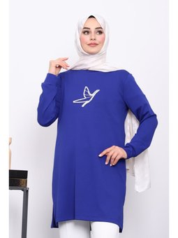 Saks Mavisi Mavi Taş Baskılı Modal Tunik