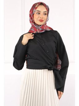 Siyah Bel Bağlamalı Crop Gömlek