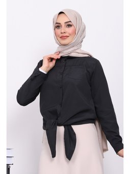 Siyah Tek Cepli Ön Bağlamalı Gömlek