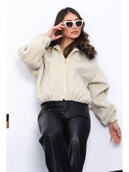 Taş Yaka Kürklü Oversize Bomber Kaşe Ceket