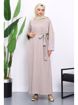 Vizon Kolu Armalı Reglan Kol Basic Modal Kuşaklı Elbise