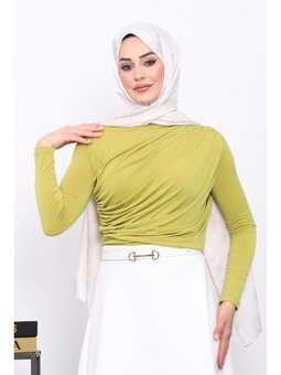 Yağ Yeşili Önü Drapeli Sandy Bluz