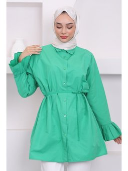Yeşil Beli İpli Kol Detaylı Tunik