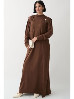 Broş Detay Yelekli Acı Kahve Triko Takım