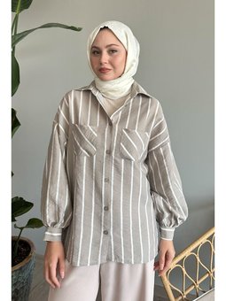 Çizgili Salaş Taş Gömlek