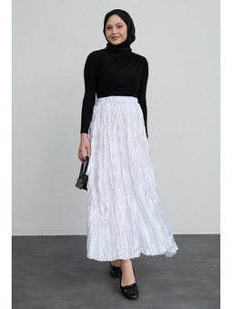 İncili Saten Kraş Beyaz Etek