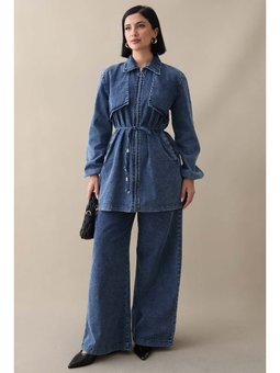 Kapaklı Kuşaklı Mavi Kot Takım