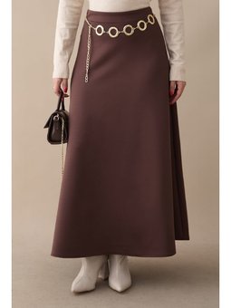 Kloş Beli Lastikli Scuba Acı Kahve Etek